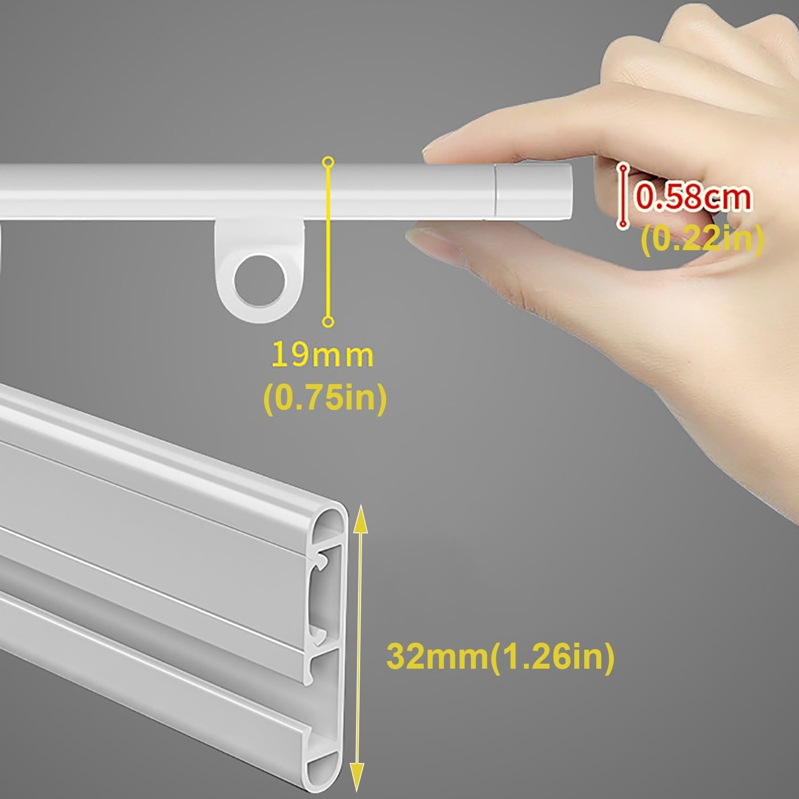 UltraSlim cichy karnisz ze stopu aluminium, nawiercone otwory, kompletne akcesoria w zestawie (8ft / 245 cm) dla łatwej instalacji i płynnej obsługi.