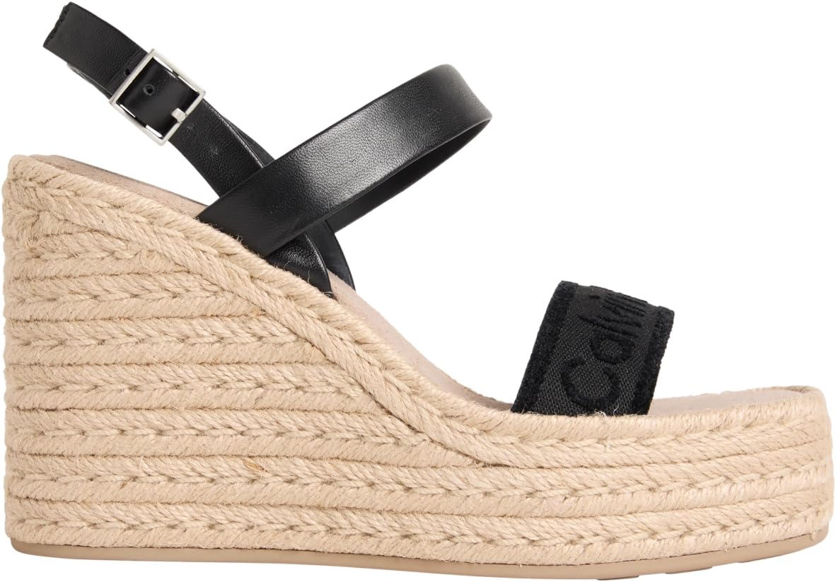 Calvin Klein Women's Wedge Espad 70 Webbing Lth HW0HW02901 Wedge Espadrilles, BLACK (Ck Black), 6.5