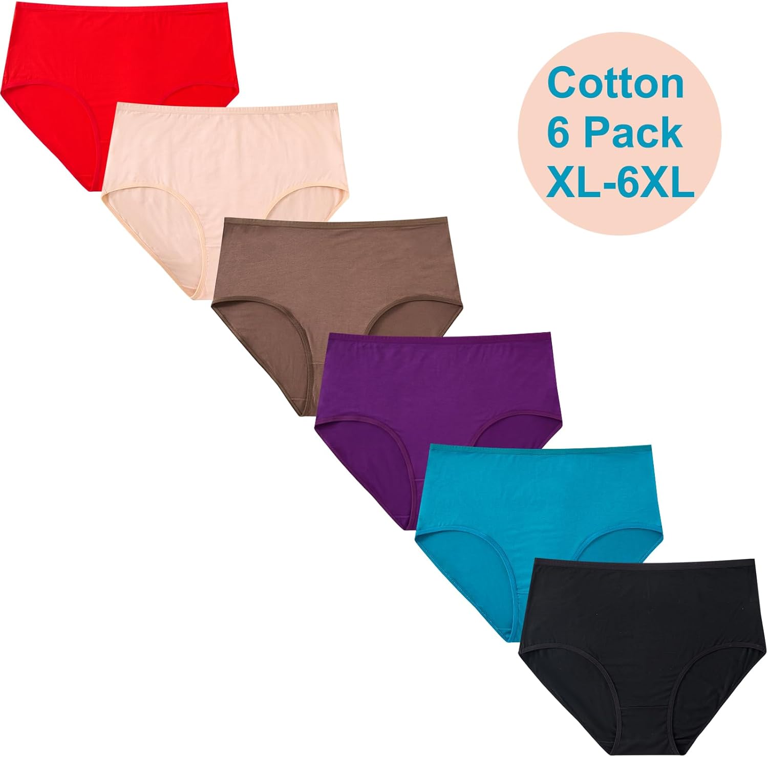 Womens Underwear Cotton Plus Size Briefs XL-6XL Mid High Waist Full Coverage Ladies Panties 6 Pack Undies - Image 7