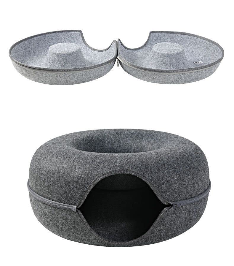 Handcrafted Cat Cave Bed 100% Wool Cat Beds for Indoor Cats and Kittens Cat Cave Great Cat Hideaway - Eco-Friendly Cat Bed Cave Premium Cat Bed Cave (L-24 * 24 * 7.5inch,Light-Grey)