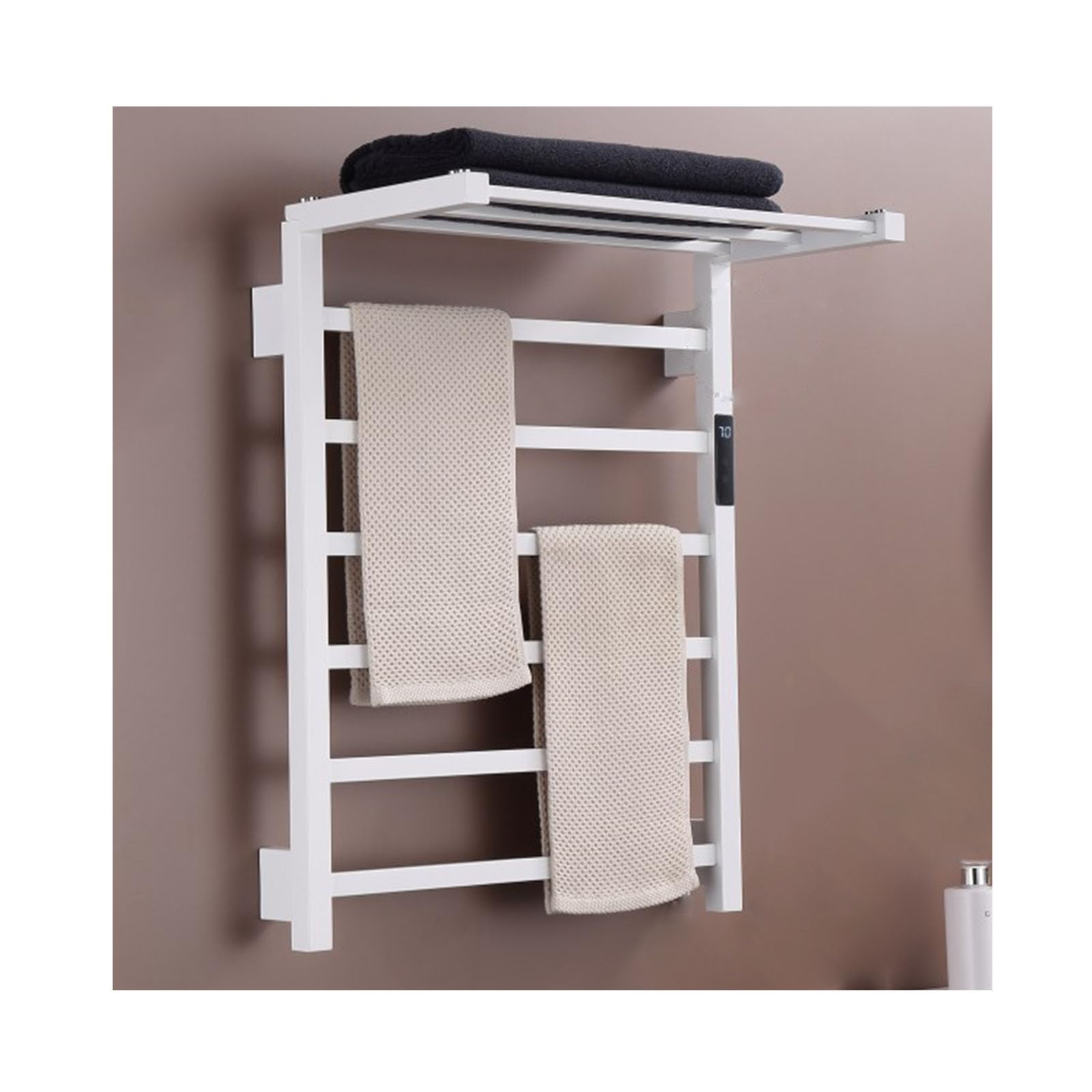 Toallero Eléctrico con Estante Superior, Estante De Acero Inoxidable para Baño, Radiador Eléctrico De Pared, Toallero Eléctrico - Negro - Cableado Fijo, Blanco - Cableado Fijo