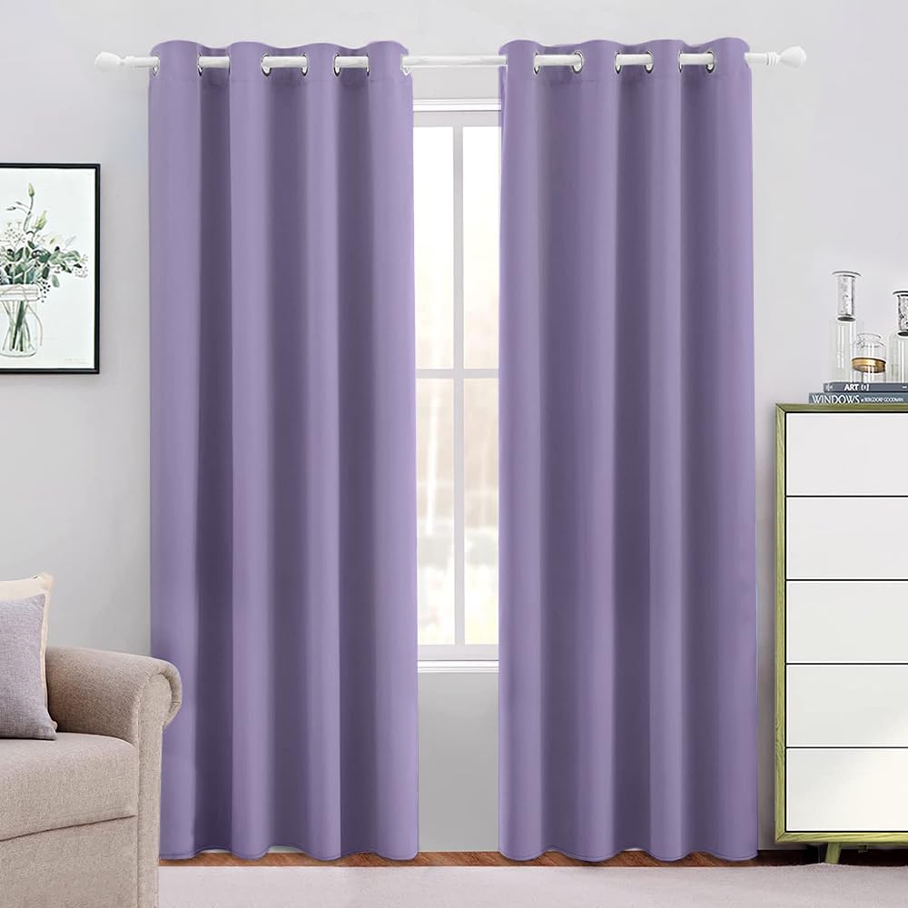 NANWEI Cortinas Blackout con Aislamiento Térmico para Estar/Recámara Ventana, con Ojales en Parte Superior, Suave 100% Poliéster Tela Impermeable, Reducción Ruido, 2 Paneles, 132 x 213.3 cm, Púrpura - 132An x 213.3Al cm (2 Paneles) - Púrpura