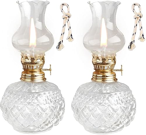 RIIGOOG Paquete de 2 lámparas de aceite de cámara lámpara de queroseno de vidrio transparente para uso en interiores lámparas de aceite ajustables