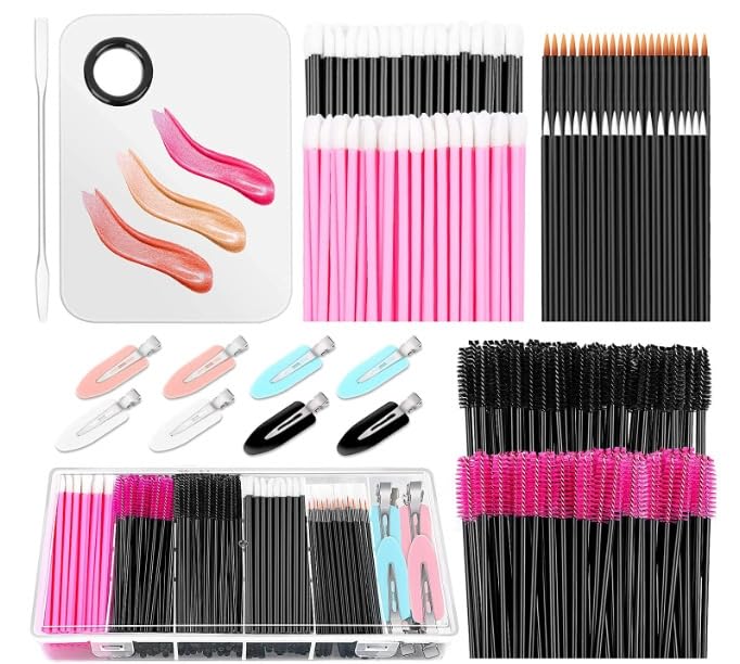 HEEFEN 229 pinceles desechables para pestañas, pinceles de labios portátiles, delineadores desechables, paleta de maquillaje, espátula, clips de maquillaje para el cabello con caja organizadora para