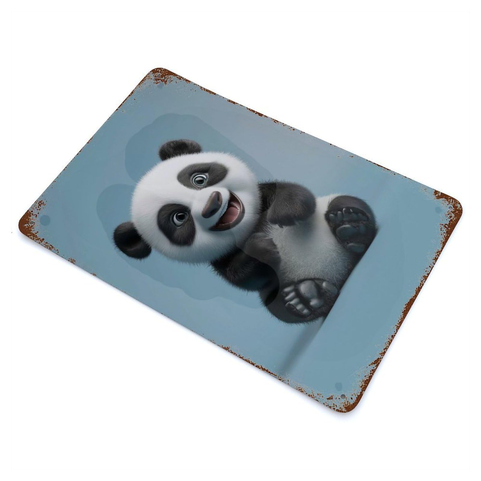Garage Style Cherubic Panda Cub A Beacon of Joy for Kids Room Vintage Rust Metal Sign 11.8"x7.9", Rustic Home Decor for Bar And Workshop