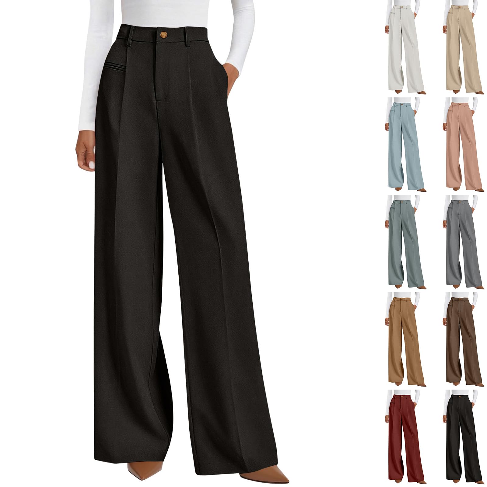 Wide Leg Dress Pants for Women High Waisted Work Trousers Pants Business Casual Palazzo Office Pant with Pockets