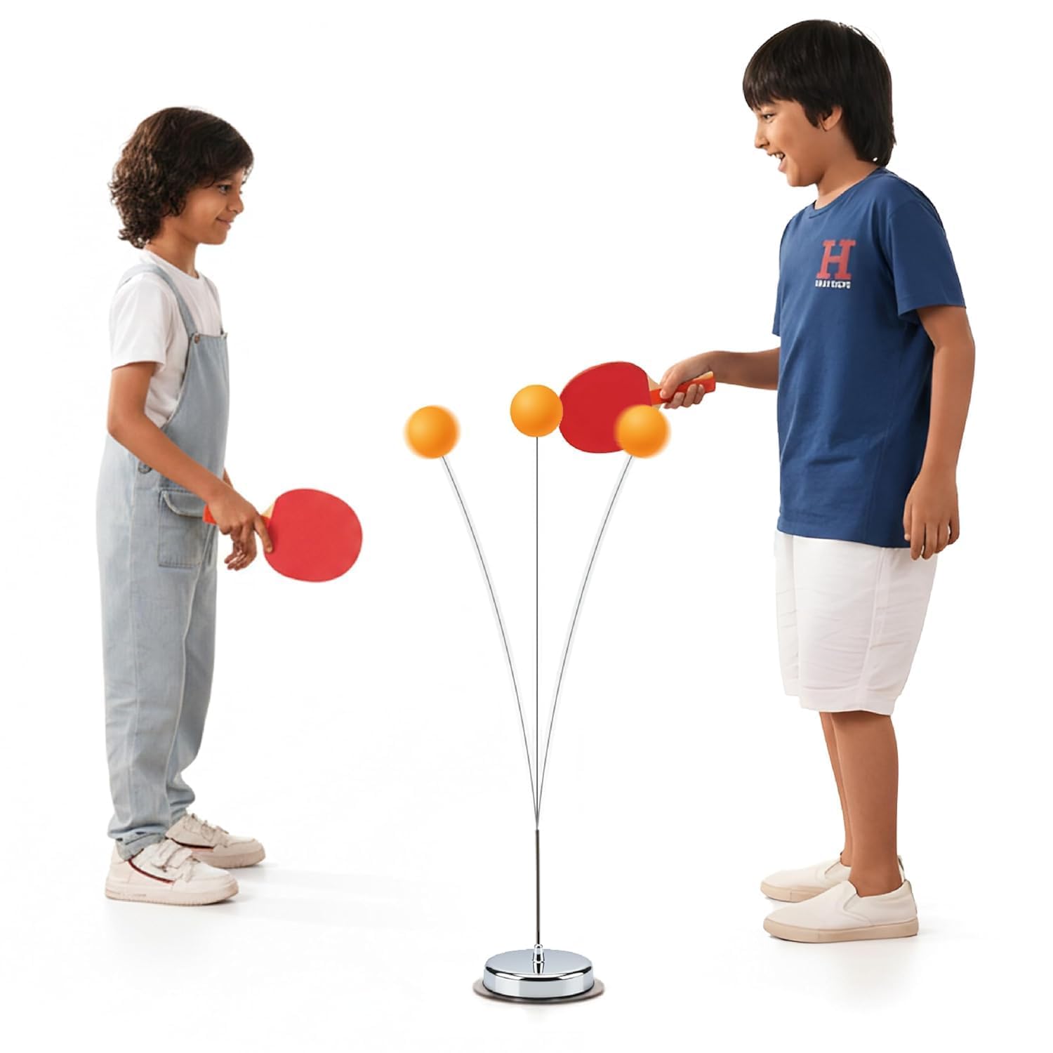 GONKUNTable Tennis Trainer Set for Beginners with Rebound Ball | Portable Ping Pong Practice Kit with 2 Rackets, 5 Balls, Elastic Poles & Stable Base | Indoor Outdoor Game for Kids & Adults-picture-18