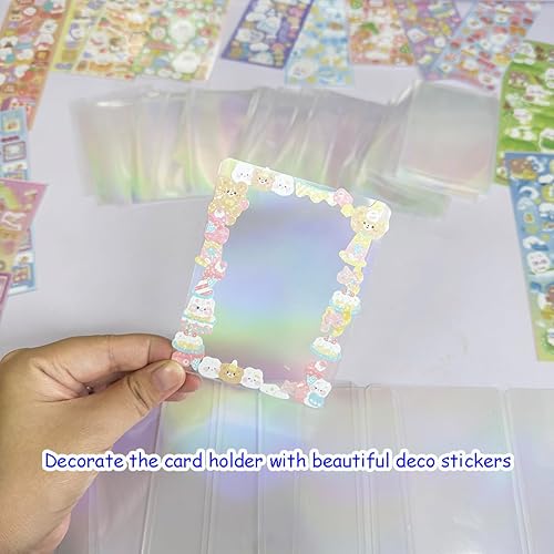 Miniatura 3 de 10 soportes para tarjetas fotográficas Kpop, 50 fundas holográficas para tarjetas intercambiables, protector de tarjetas Kpop, 20 calcomanías