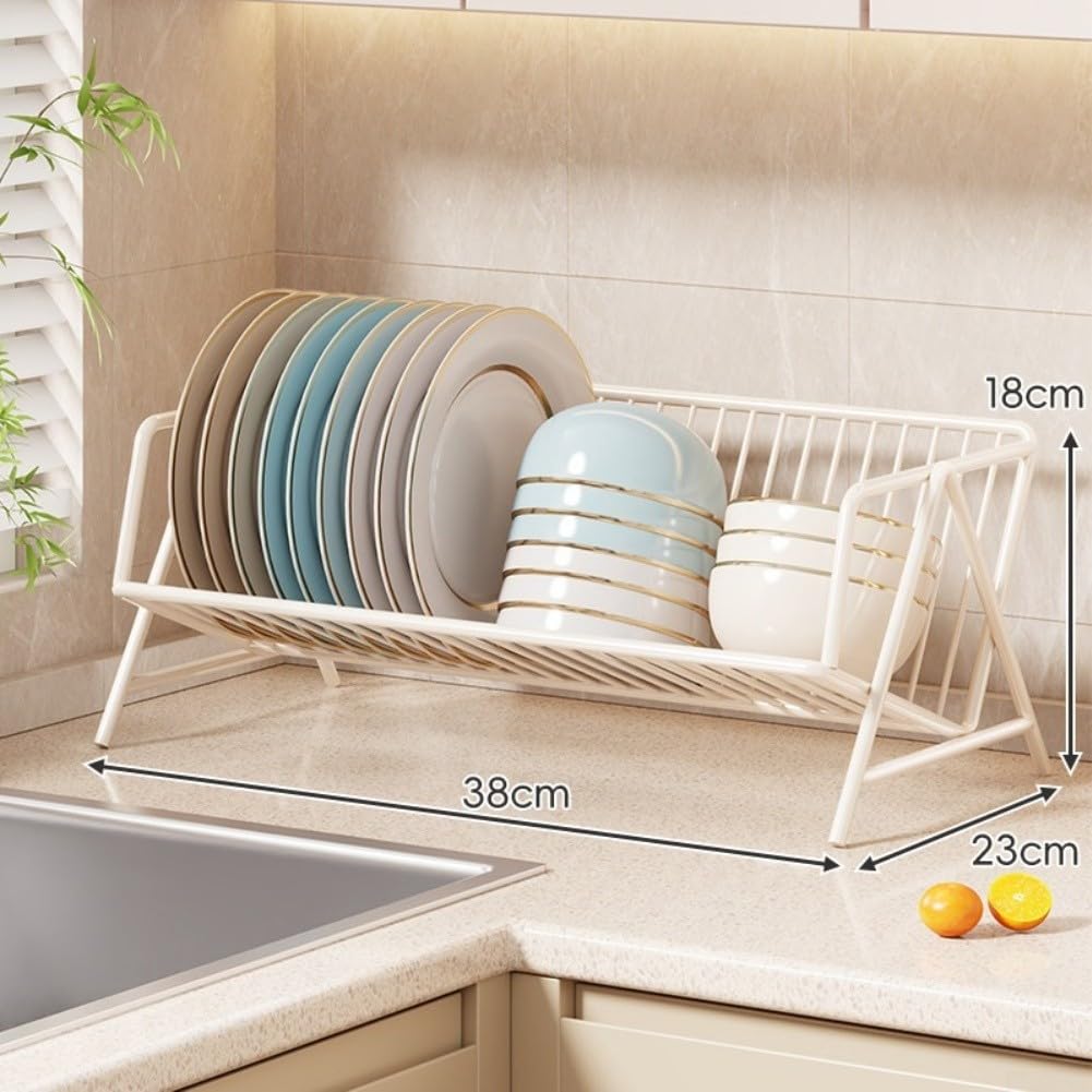 Escurridor de Platos Grande Capacidad para estante Secaplatos Metal Negro Cocina Organizador Vajilla 38x23x18cm(White)