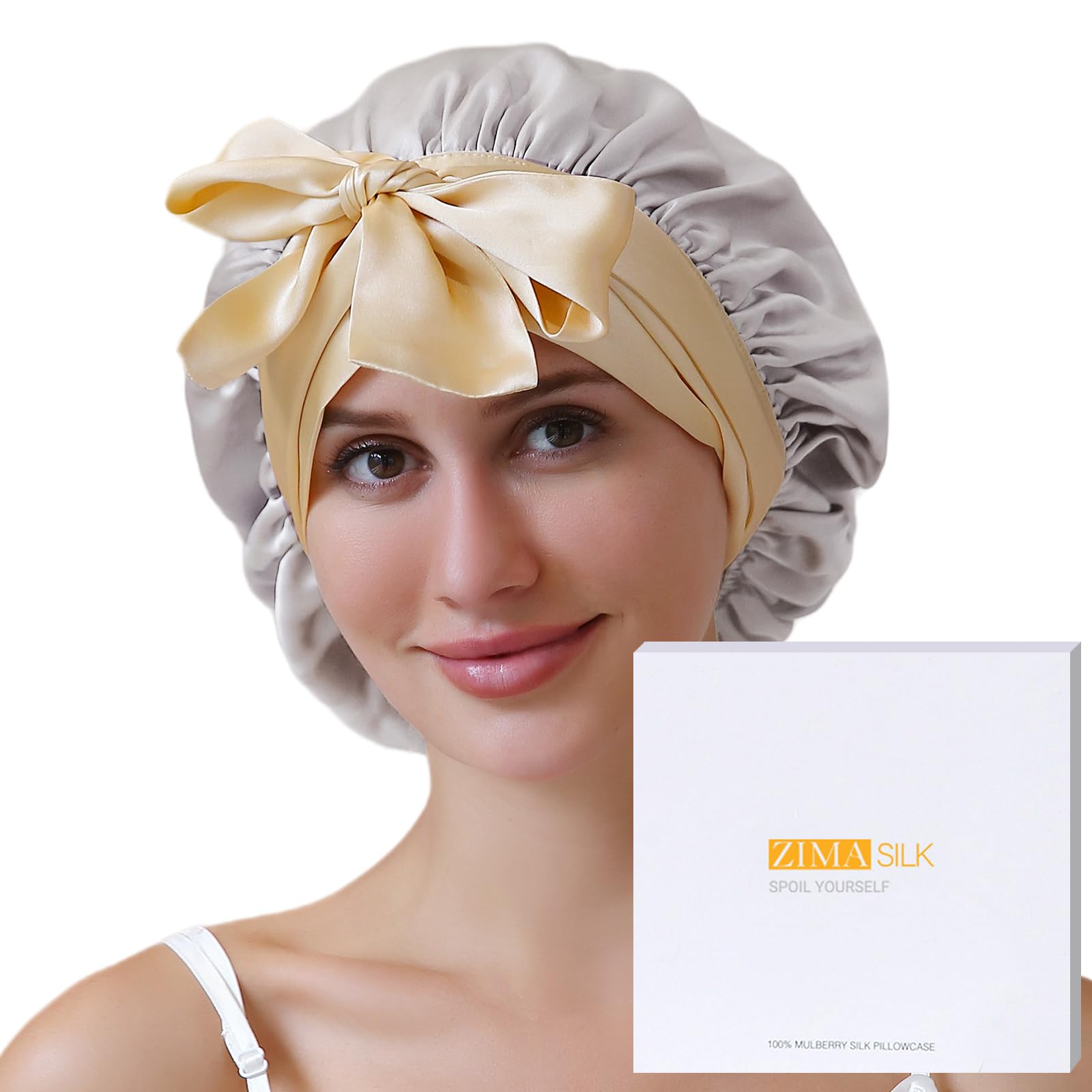 ZIMASILK 100% Mulberry Silk Bonnet for Sleeping Women Double Layer Hair Wrap with Silk Tie Band,1 Pack