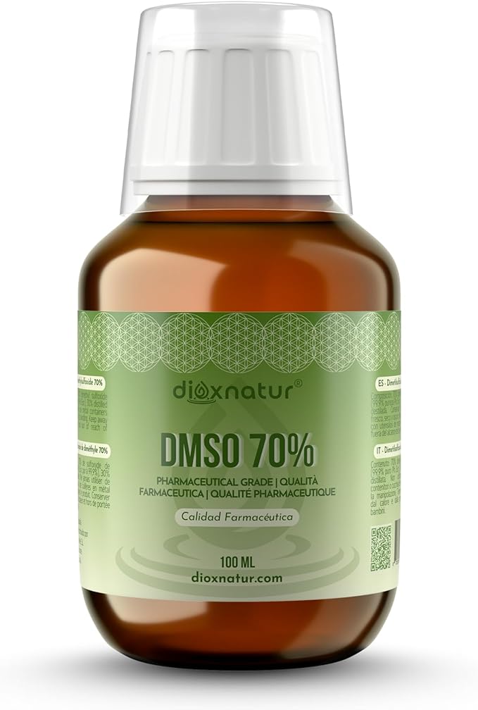 DMSO 70% (100 ml) Dimetilsulfóxido en envase de vidrio ámbar, fabricado en España