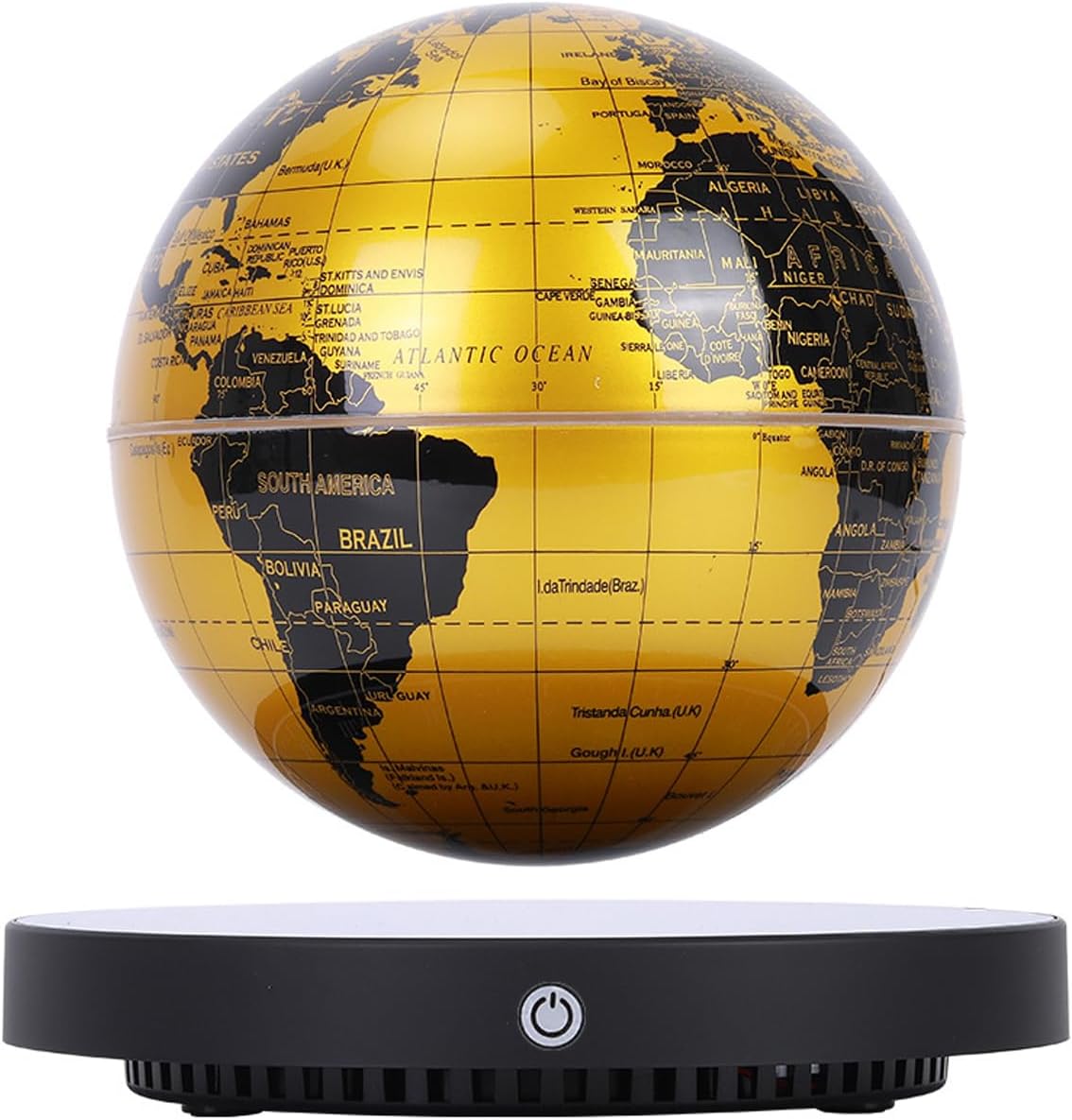 SinSed - World Map Floating Earth - Magnetic Desk Decoration, Rotating Planet Earth - Cool and Educational Gift Idea - Black and Gold Edition