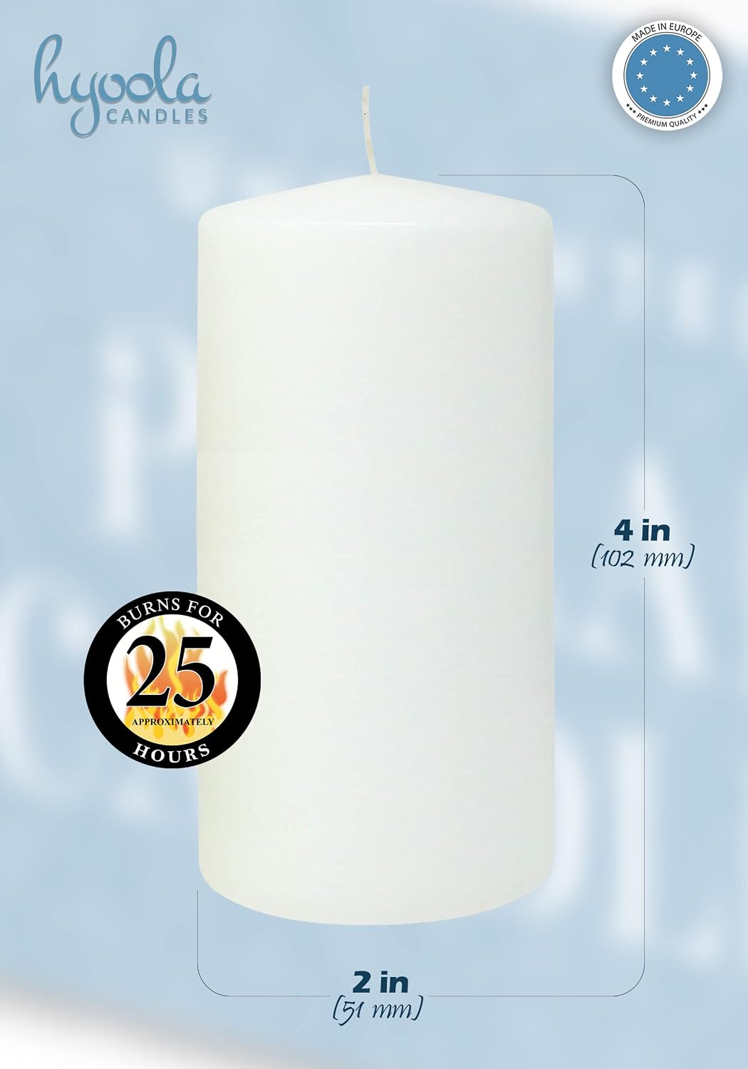 HYOOLA White Pillar Candles 2-inch x 4-inch - 24 Pack Unscented Bulk Pillar Candles - European Made