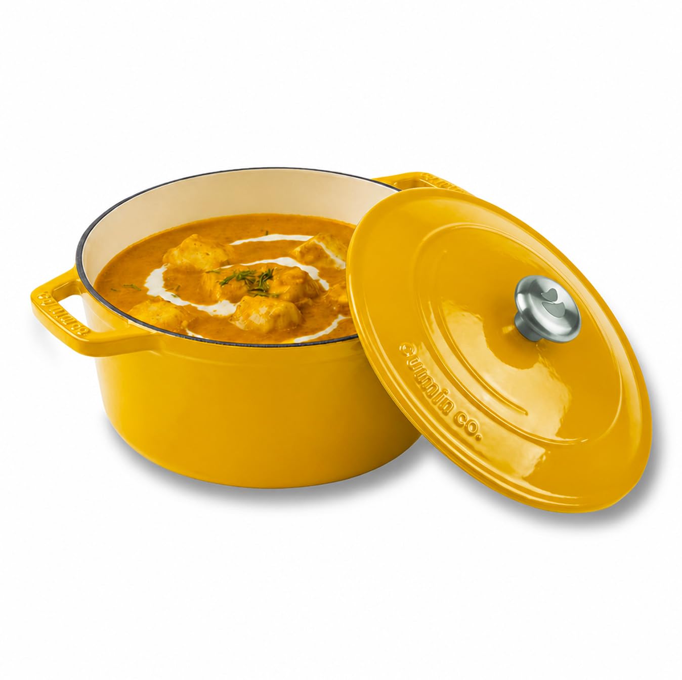 CUMIN CO. Enamel Cast Iron Dutch Oven 2.5L, 20 cm| 10 Years Warranty | Non Toxic Non Stick Biryani Pot with Lid | Heavy Bottom | Induction & Gas Compatible |Chemical Free Coating | Mustard discount deal