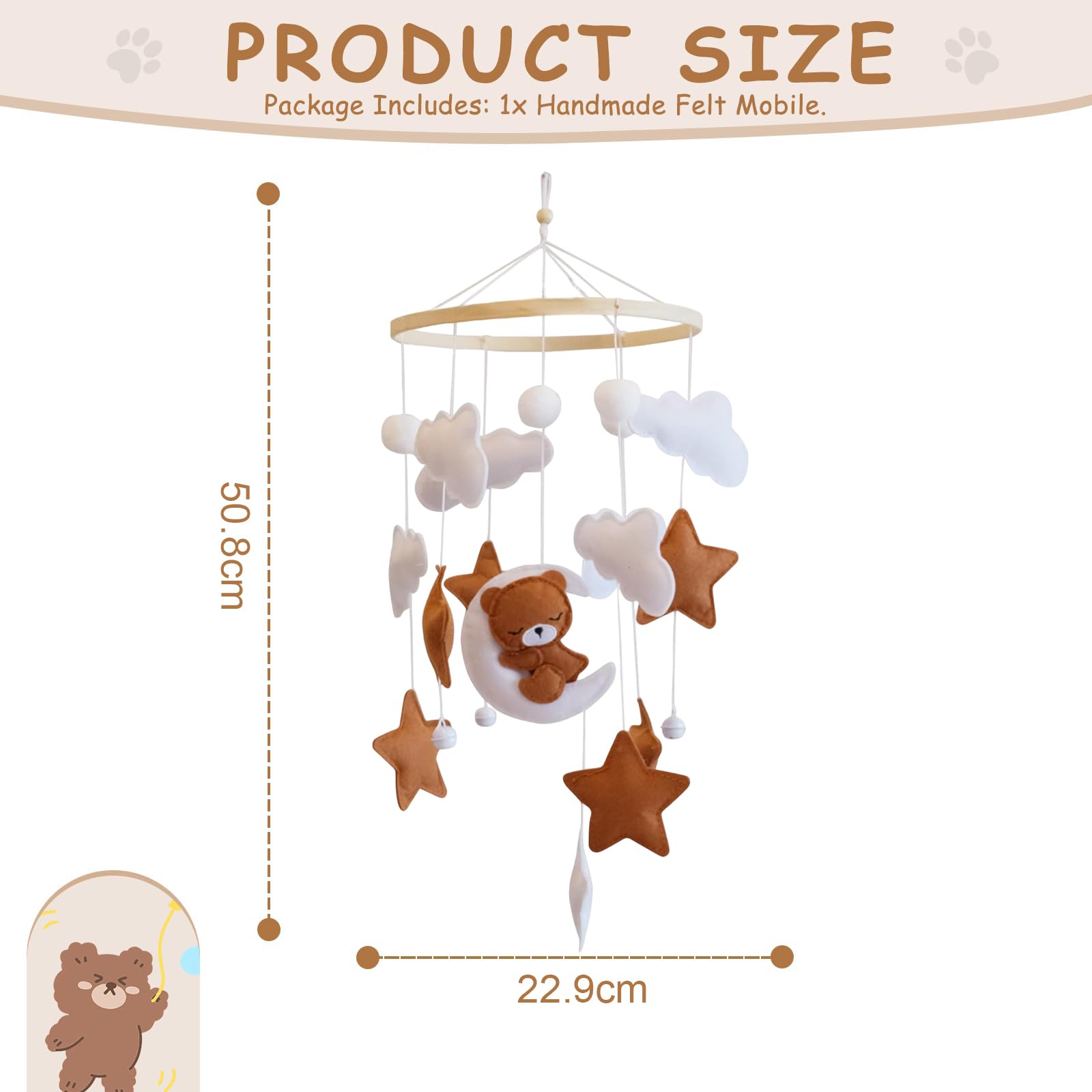 Mobile Bébé Pour Lit Bébé Ours Nuage, Mobile Pour Lit De Fille Et Garçon, Jouet Mobile, Décoration Suspendue Chambre D'enfant
