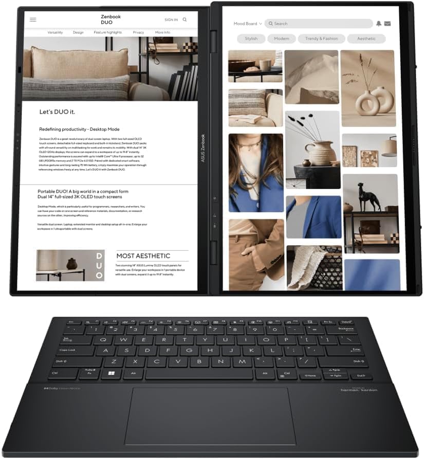 Image of ASUS Zenbook Duo AI Powered 2-in-1 Laptop 14.0 inch Touch OLED WUXGA Display | Intel Ultra 9-285H, 32GB LPDDR5X, 2TB PCIe SSD, 2 Thunderbolt 4, Backlit KB, WiFi 7, Win 11 Home, w /DKZ Hub