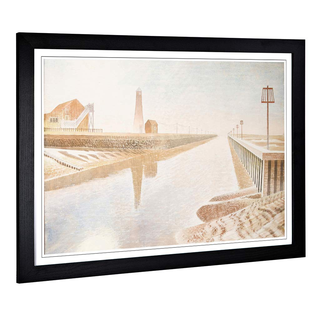 Big Box Art Framed Print of Eric Ravilious Rye Harbour Design | Wall Art Picture | Home Decor for Kitchen, Living, Dining Room, Bedroom, Hallway, Office, Black, A2 / 24.5x18 Inch / 62x45cm
