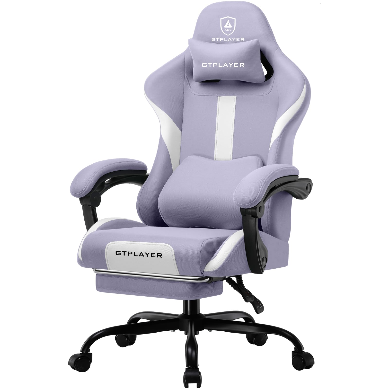 GTPLAYER Gaming Stuhl Bürostuhl Ergonomisch Gaming Sessel mit Kopfstütze und Cloud-Lendenkissen, Gepolstert Gaming Chair mit Fußstütze, Drehsessel,150kg Kapazität, Lila