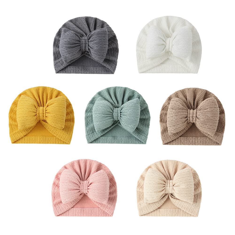 Eforcase 7PCS Newborn Baby Turban Baby Girl Hats Soft Bow Knot Head Wraps for Baby Cute Beanie Hat Baby Hair Accessories