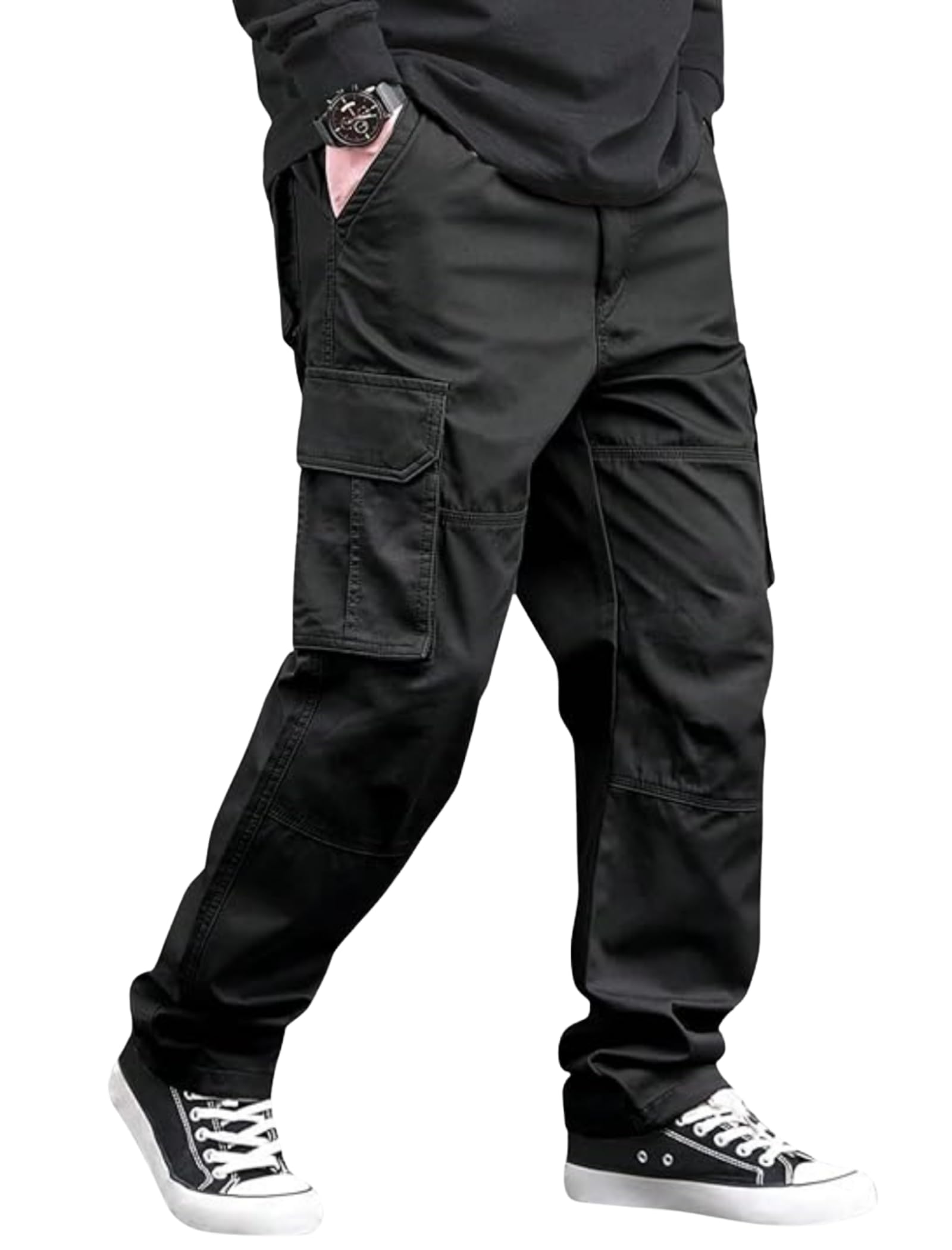 Men's Regular Fit Solid Pattern Cotton Blend Trouser Pant with Side Pocket Button Down Closure Type Long Length and Cargo Style | Men Cargo Pants Cotton | Trouser for Mans Regular Fit-picture-16
