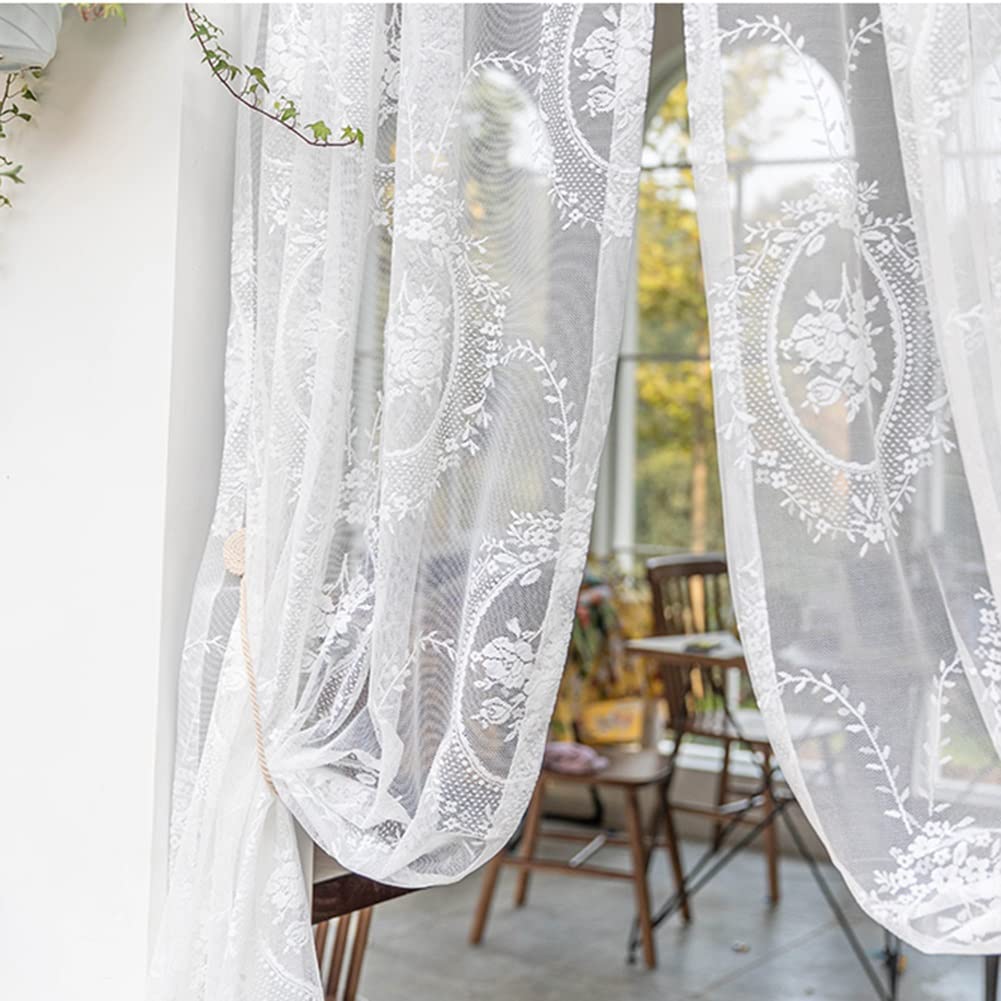 Rideaux Voilage Voilé de Fenêtre Blanc, 1 Panneau, Draperies de Salon Moderne à Motif Floral, Rideau Légers à Poche de Tige Supérieure (Size : WxH200x265cm/79x104inch)