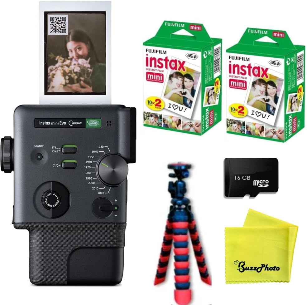 FUJIFILM Instax Mini Evo Cinema (Camera w/BuzzPhoto Twin Pack Bundle)