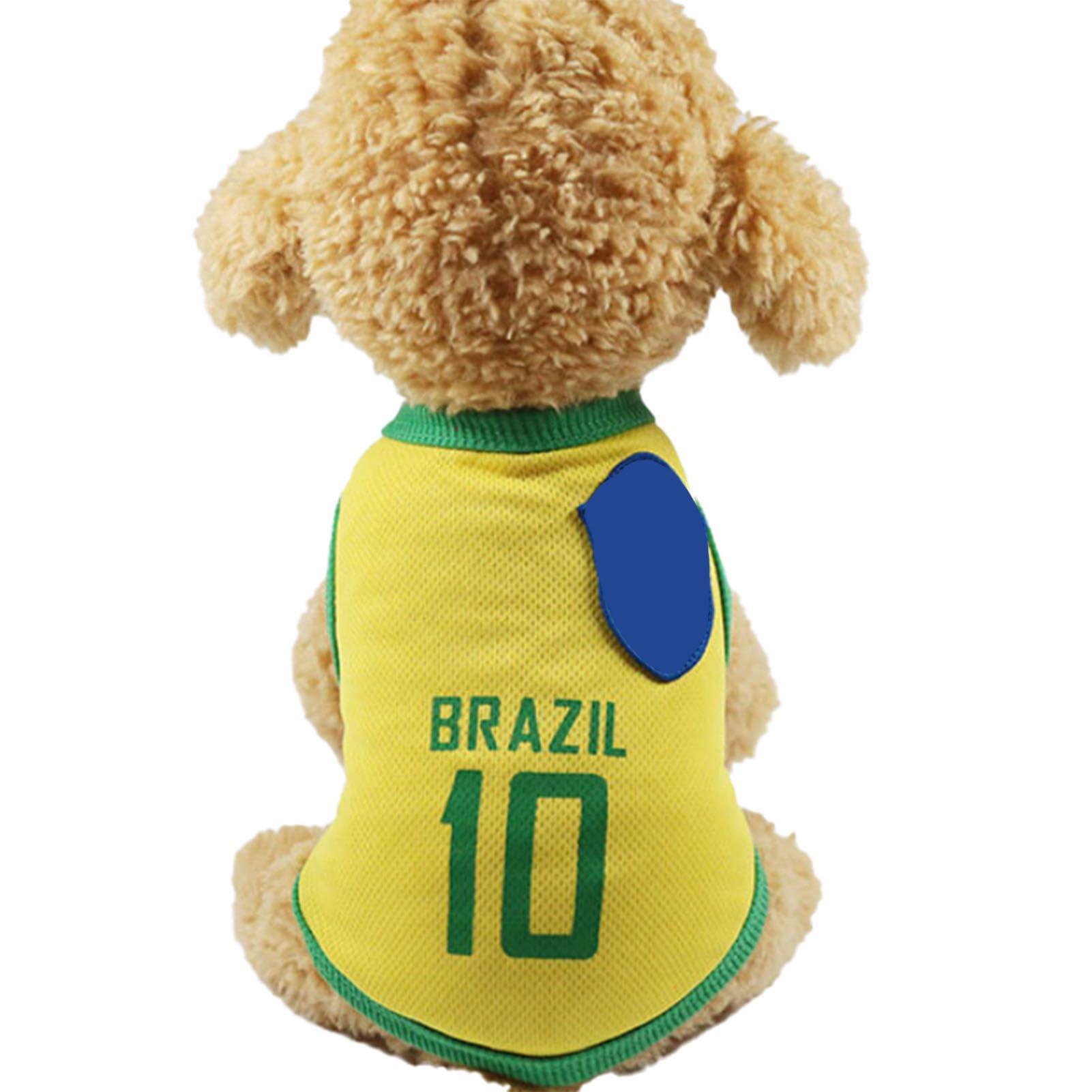 Dog Soccer T Shirt for Large Dogs - Mesh Breathable Summer Puppy Vest, Lightweight Pet Jersey Sporty Puppy Tee for Outdoor Sports Yellow 10 Brazil L