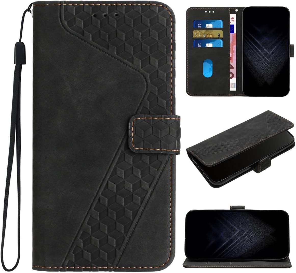 Compatible with OnePlus Ace 2V Leather Flip Protective Phone Wallet Cover with Card Holder Slots Shockproof Kickstand Case-Black