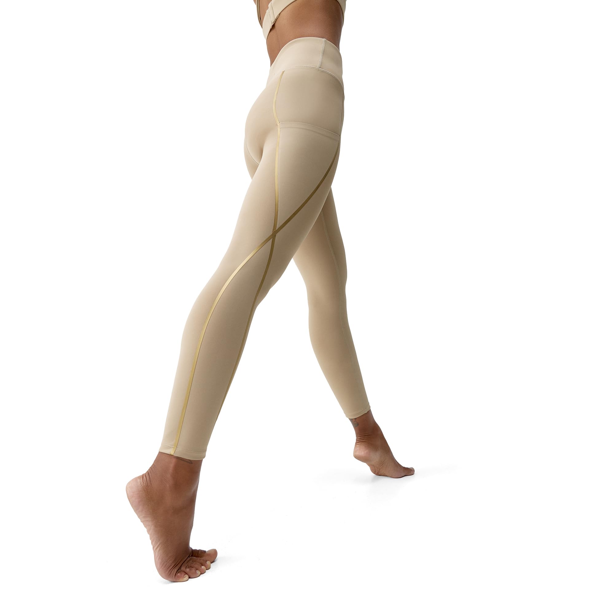 BORN Damskie Legginsy Gold Z Wysokim Stanem, Do Ćwiczeń, Biegania, Treningowe, Sportowe, 7/8, Z Wysokim Stanem