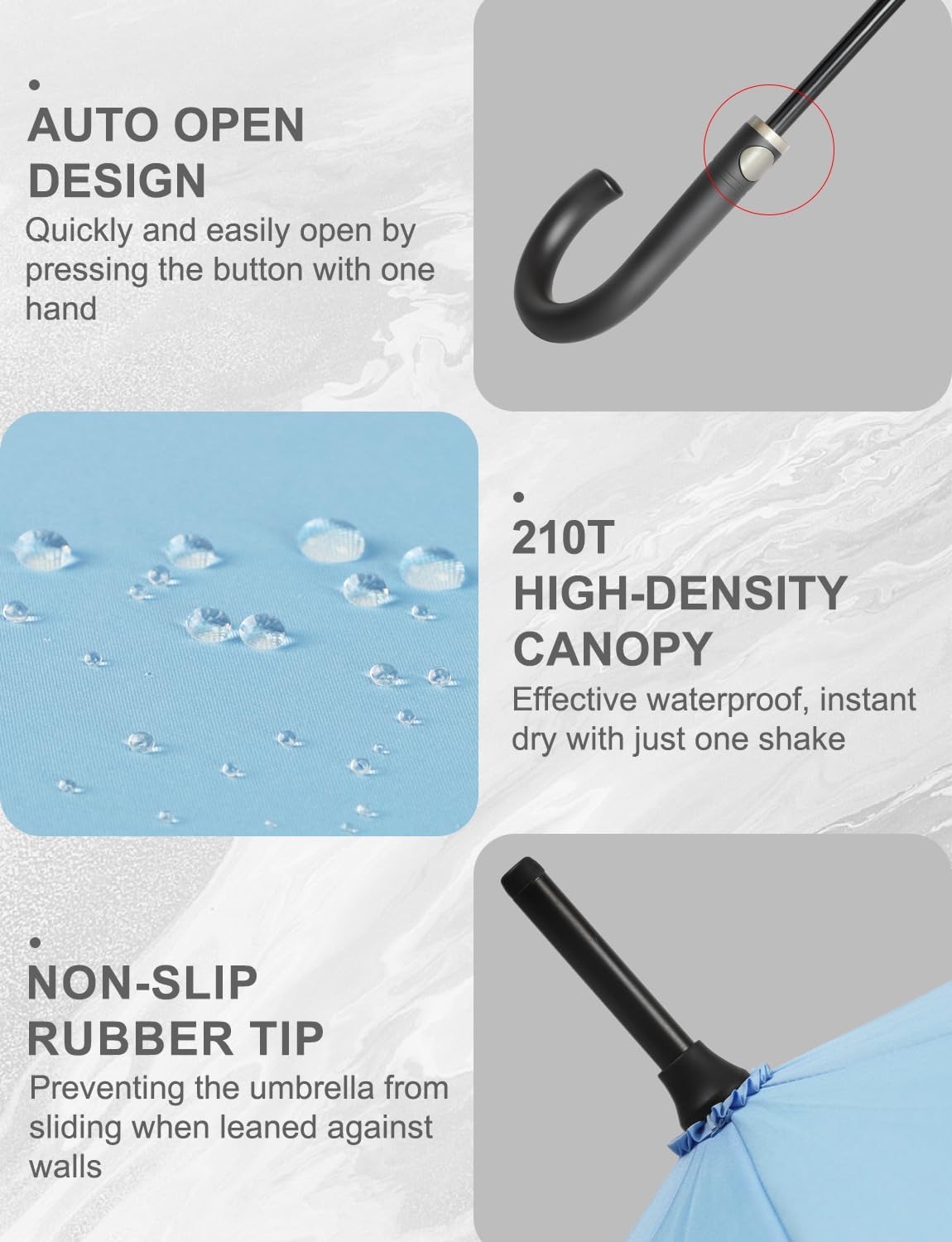 Large Stick Umbrella Windproof Automatic Open 50 Inch Umbrella with Hook Handle,Over Sized J Handle Umbrellas for Men and Women,Windproof Unbreakable Stick Rain Golf Umbrella