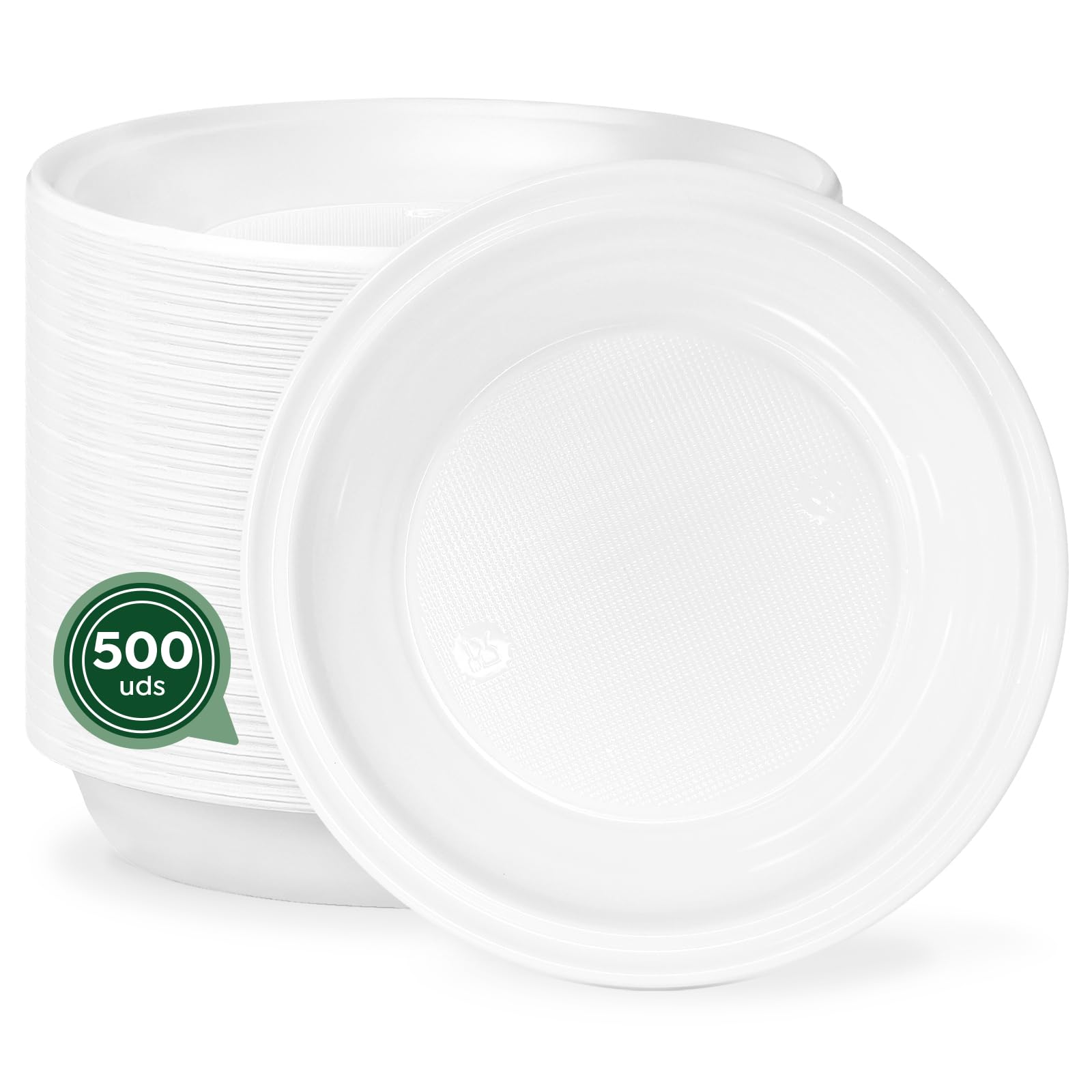500 piatti in plastica bianchi riutilizzabili, diametro 20,5 cm, piatti da tavola, norma UNE-EN-12875-1, piatti rotondi, ad alta resistenza, per feste, adatti per cibi caldi e freddi