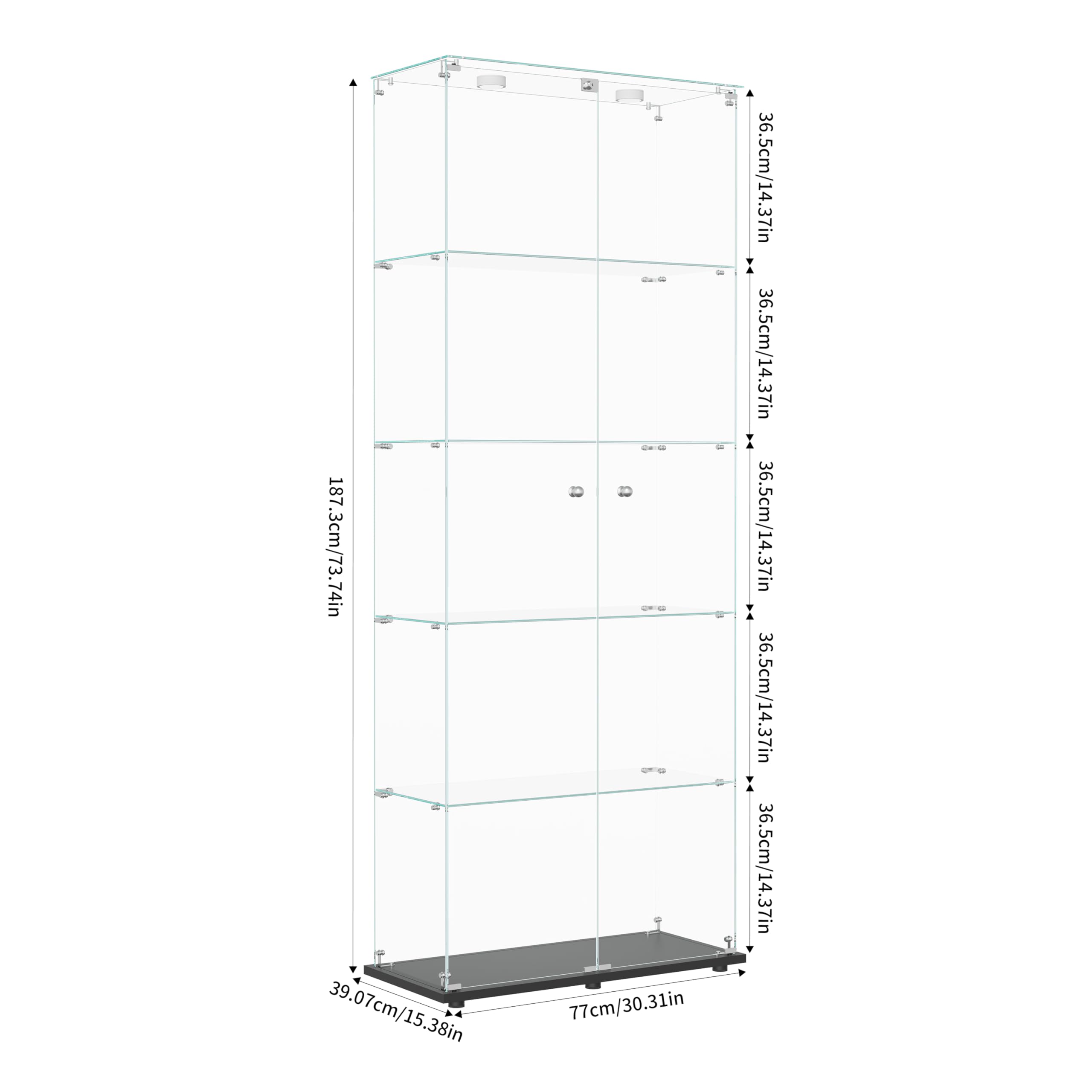 Armario De Exhibición De Vidrio Con 5 Estantes Y 2 Puertas, Vitrina De Pie Con Luces LED, Adecuado Para Sala De Estar, Dormitorio Y Oficinas