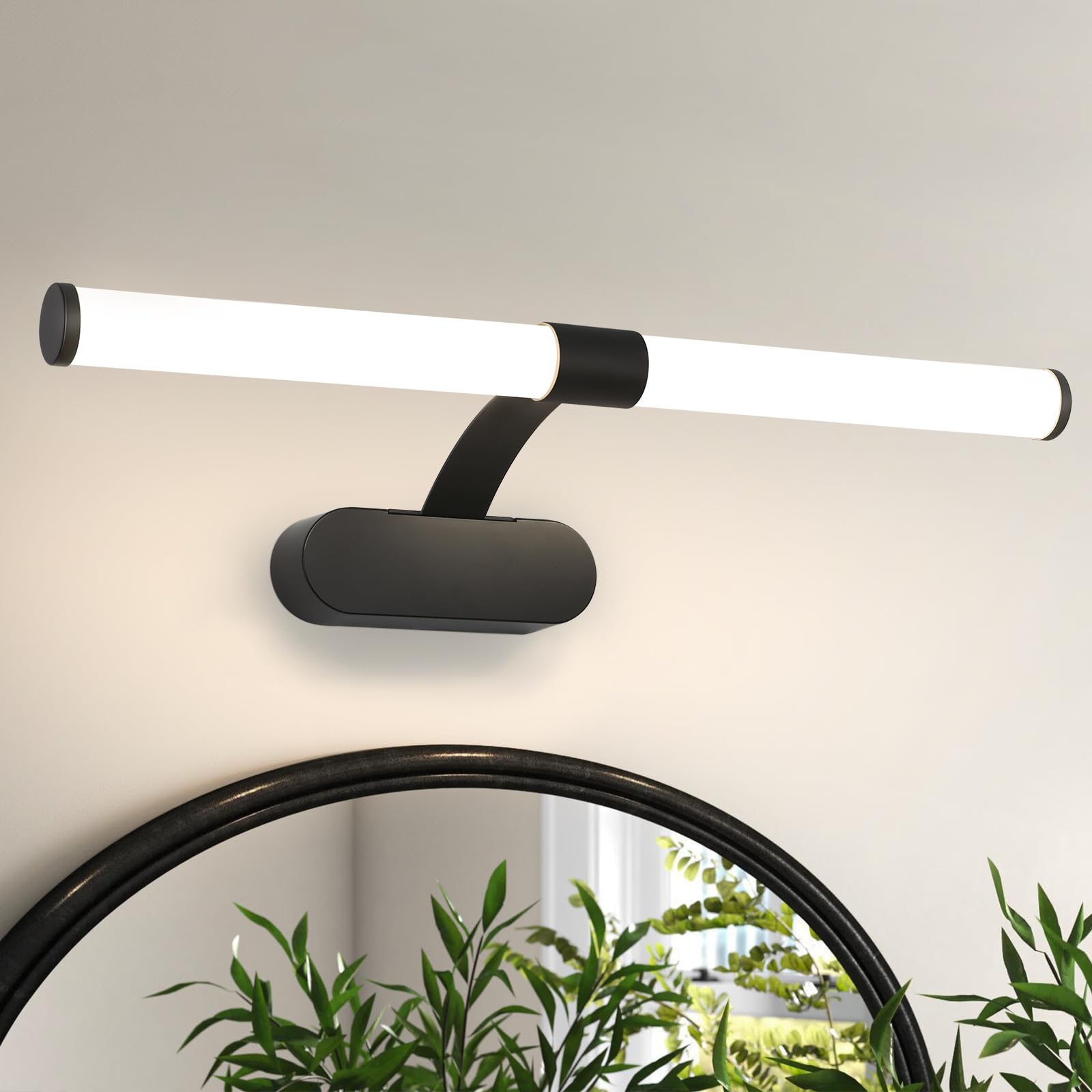 Homefire Lámpara de espejo LED para baño, negra 60 cm lámpara de pared baño 8W moderna impermeable IP44 4000K para sótano, cocina, armario cromado