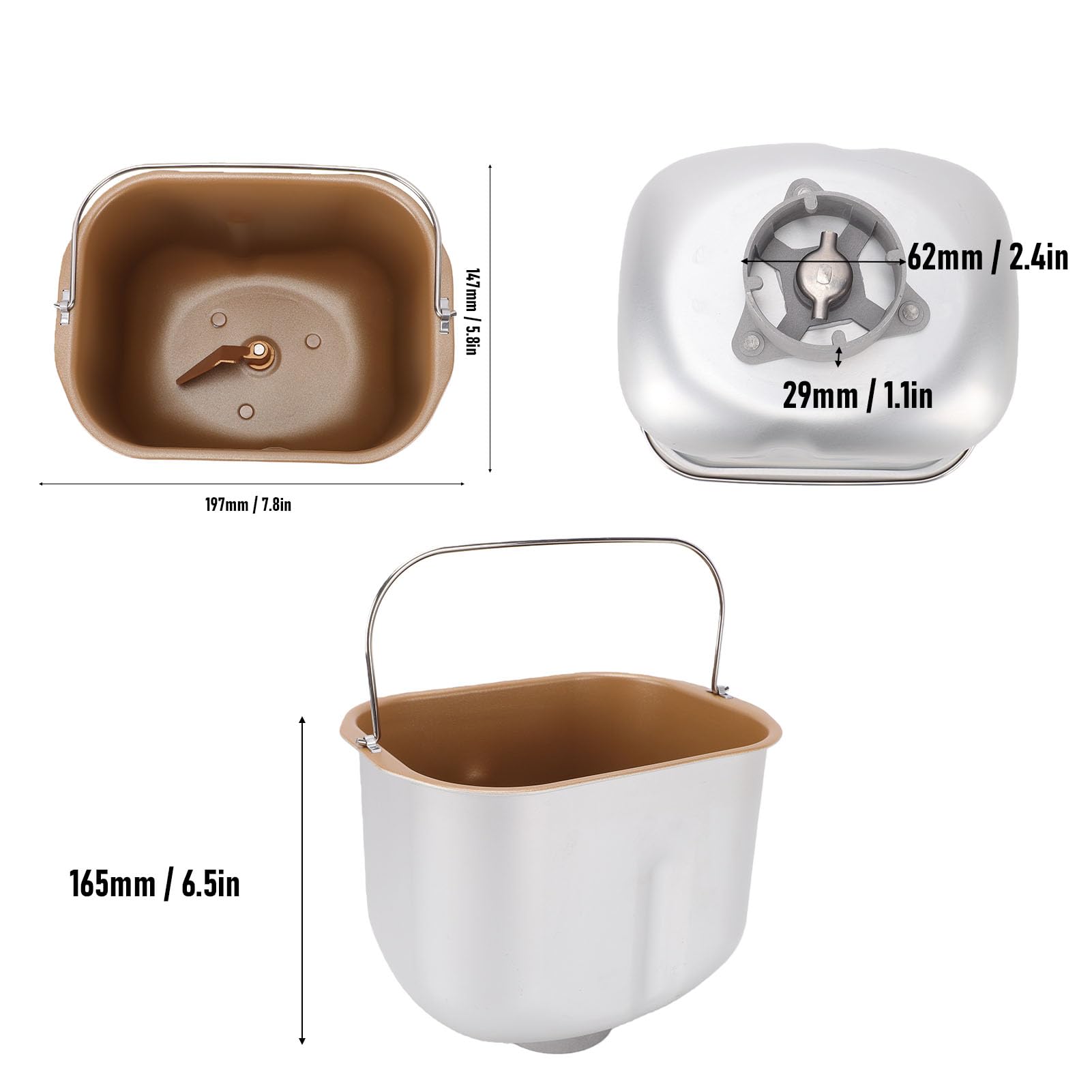 Generic Seau de Cuisson pour Machine à Pain, Pot Intérieur Antiadhésif en Acier Inoxydable pour Usage Domestique et Commercial 197x147x165mm
