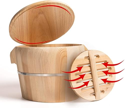 CICIHP Vaporizador de madera hecho a mano, vaporizador de arroz de sushi con tapa, vaporizador chino, apto para hacer sushi, postres, pescado al