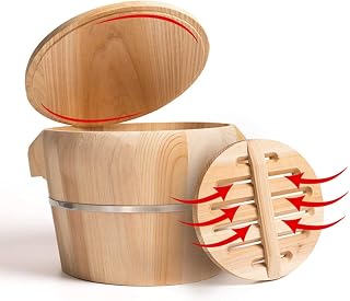 Handmade Wooden Steamer, Sushi Rice Steamer Wooden Barrel Mixing Bucket with Lid Chinese Steamer, Suitable for Making Sushi, Desserts, Steamed Fish, Rice, Etc,21cm