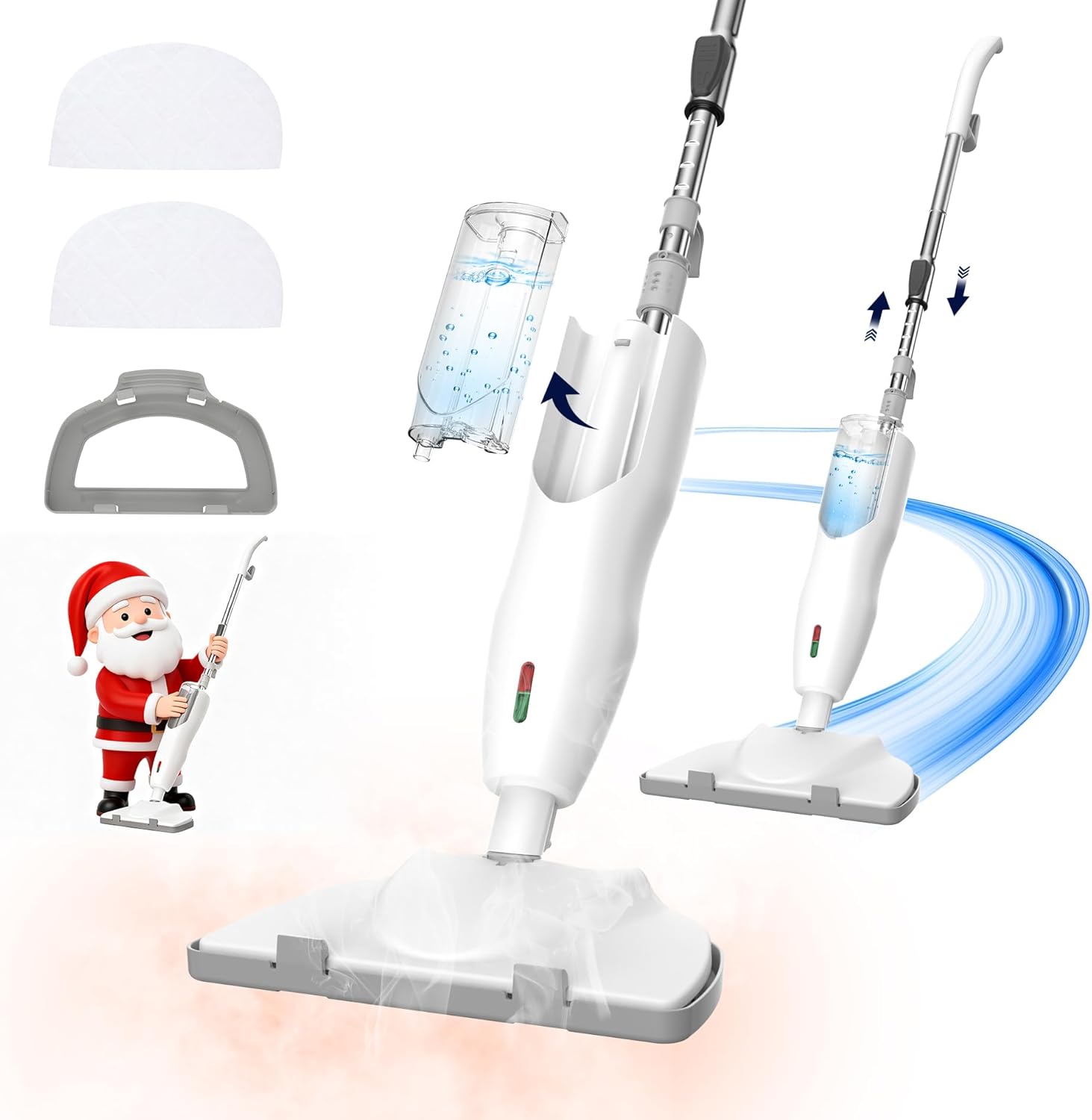 1200W Powerful Steam Mop with 2pcs Washable Pads, 30s Quick-Heating, Lightweight, 12.5oz Removable Water Tank, 260? for Cleaning and Sanitizing Hardwood, Marble, Tile and Carpet White