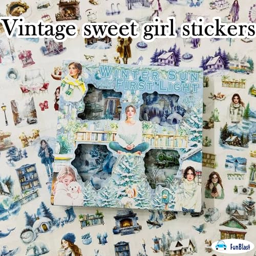 Image of FunBlast Self Adhesive 640Pcs /100 Sheets, Flowers Bloom in All Seasons Stickers, Retro Decorative Sticker's for Scrapbook, Japanese Style Sticker's for Project, Journals, Scrapbooking (Winter)