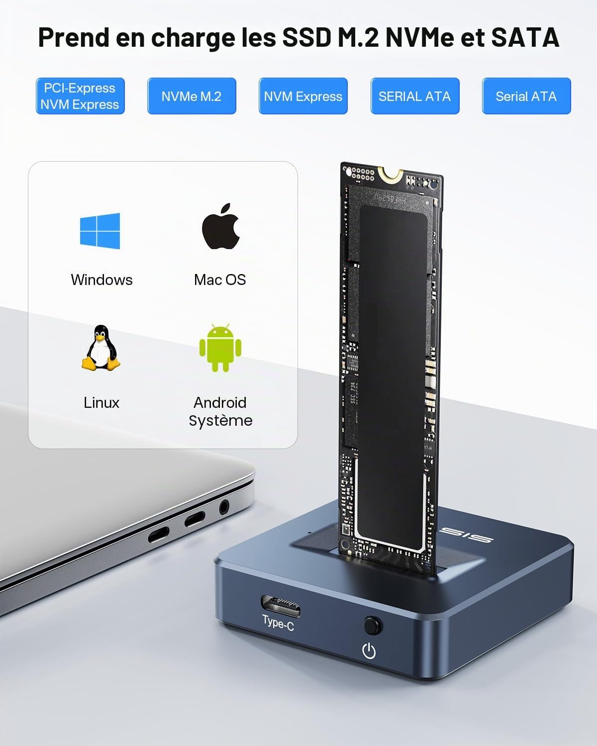 ACASIS Boîtier SSD M.2 NVMe SATA 10Gbps USB 3.2 Adaptateur M.2 vers USB pour SSD Externe Aluminium 2230/2242/2260/2280