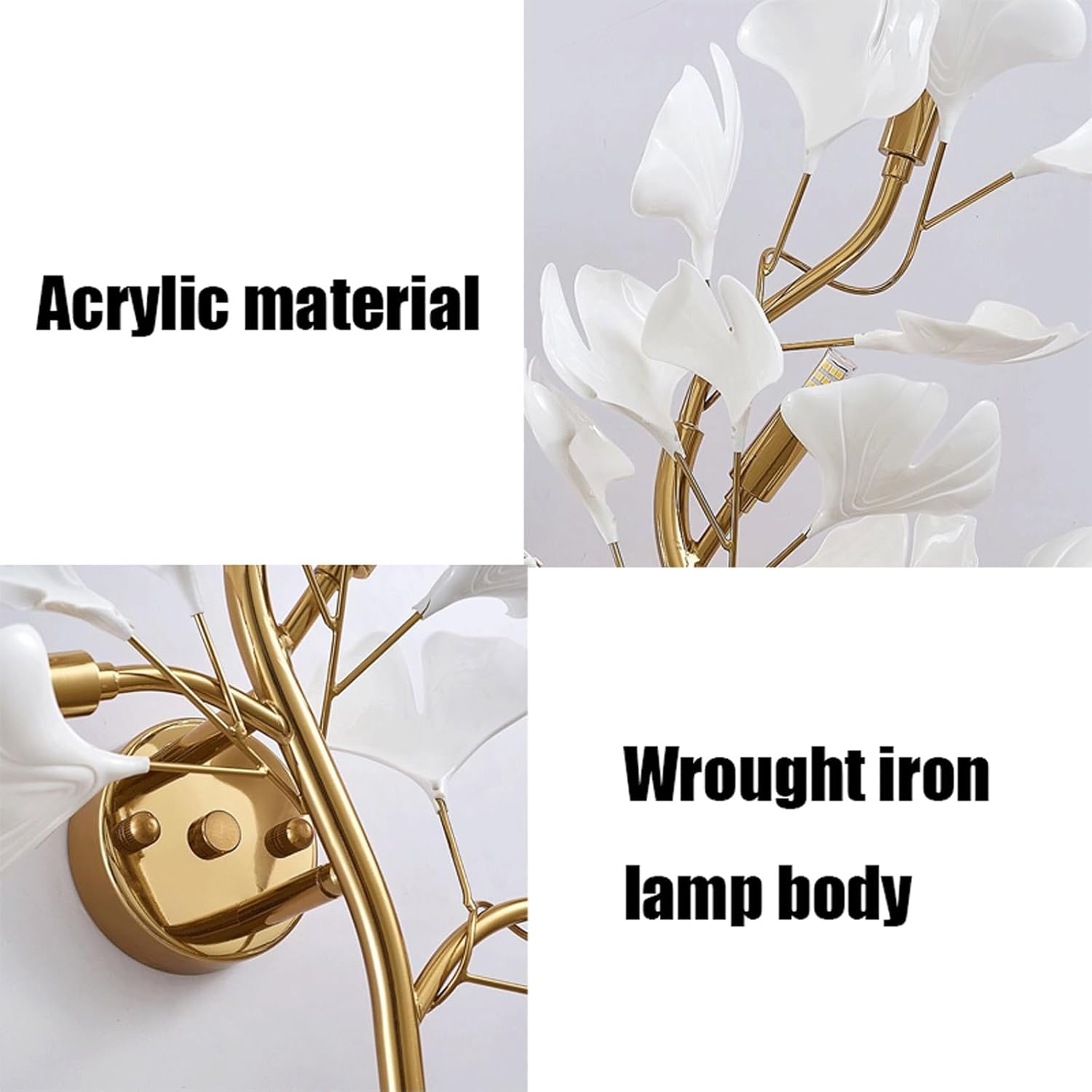 Wall Sconce Modern Decorative Ginkgo Leaf Iron Acrylic Branch Wall Light Hardwired Indoor Wall Lamp Ambient Soft Glow Elegant Unique for Living Room Bedroom Hallway Entryway Wall Mounted Light