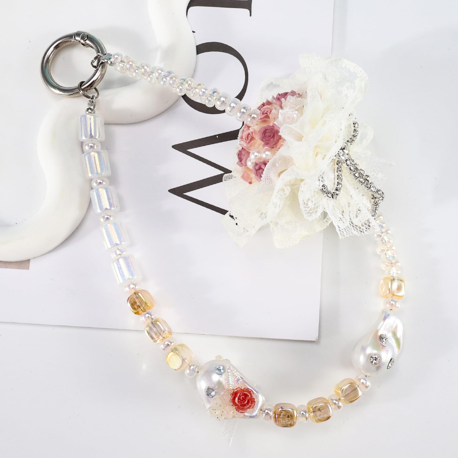 XODITO Pearl Phone Wrist Strap Fancy Phone Charms Original Design iphone Bracelet for Women (Rose)