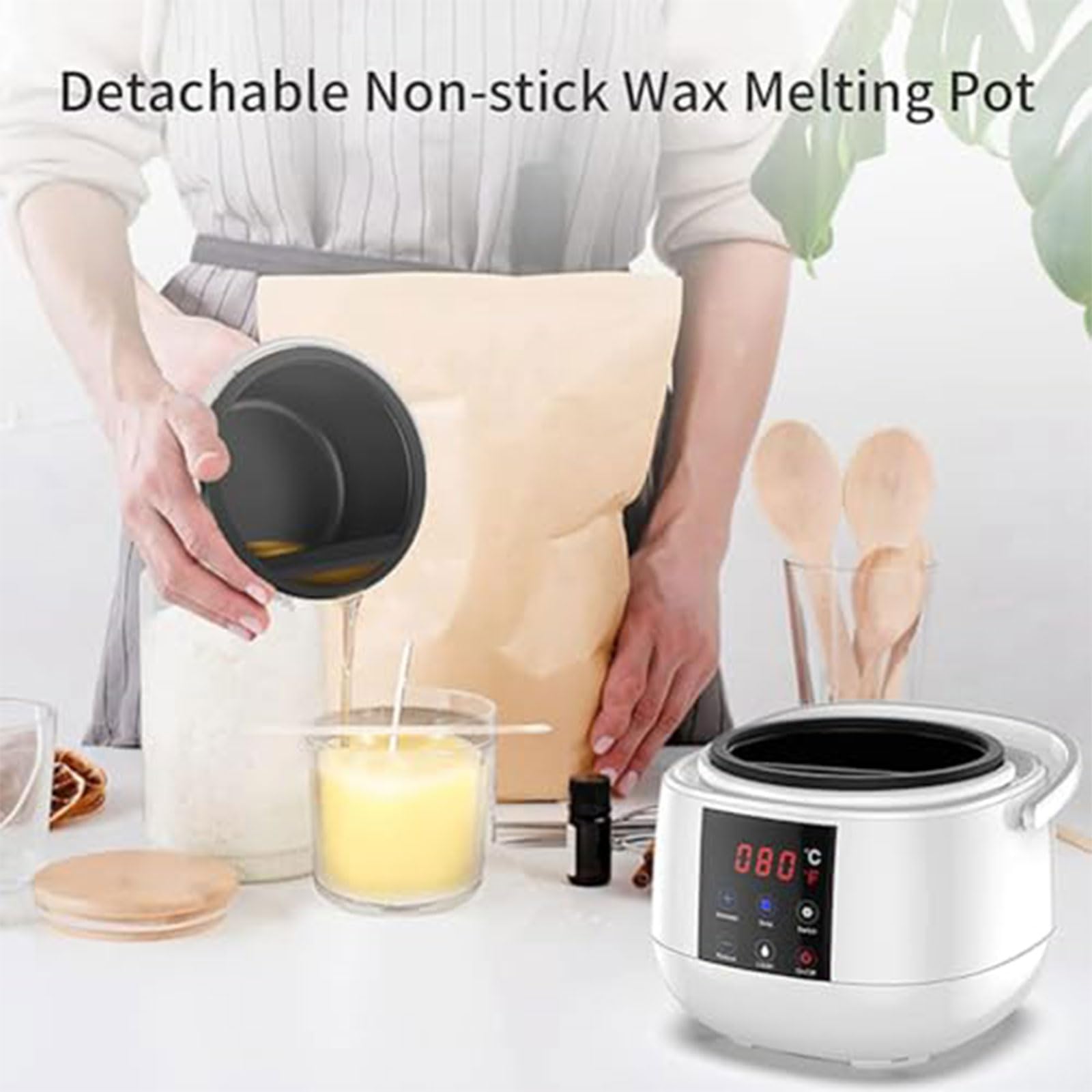 Electric Candle Wax Melting Pot, Zestaw DIY do Robienia Świec z Wyświetlaczem LED Temperatury & Funkcją Pamięci, Regulacja Temperatury 35–120℃, Mały Topielnik do Wosku Parafinowego i Kokosowego
