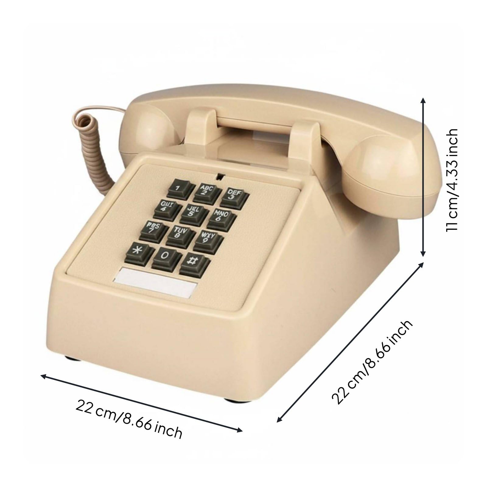 Teléfono Retro de Botones con Estética Vintage Teléfono Fijo de Escritorio con Campana Mecánica Teclado Intuitivo y Uso Diario y Metal Adecuado para Hogar Oficina Estudio, Blanco Marfil