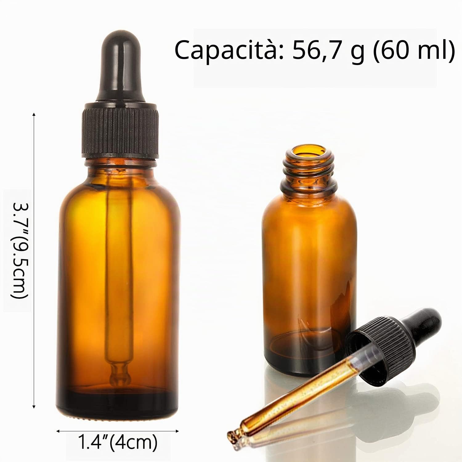 YBCPACK 24 pezzi bottiglia con pipetta 50ml con pipetta di vetro, bottiglia contagocce con 24 etichette, 1 penna e 4 imbuti, bottiglia di vetro marrone per prodotti chimici, oli essenziali - Dropper