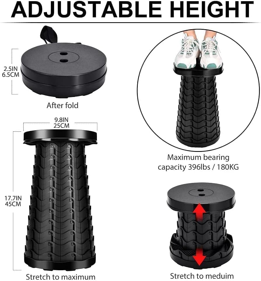 Image of Folding Stool, Camping, Hiking, Fishing, Picnic Chair Seat Table, Round Foldable Stool for Home, Office, Garden, Traveling (Black Round)
