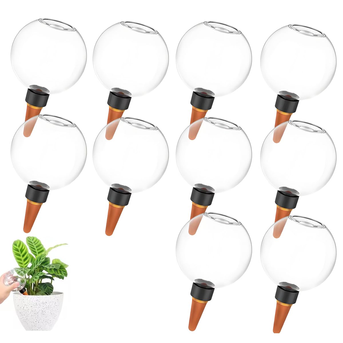 Lot de 2 globes d'arrosage automatiques en forme de boule de 500 ml, pointes d'arrosage en verre pour intérieur et extérieur, globes goutte à goutte portables pour la maison et le balcon – Solution