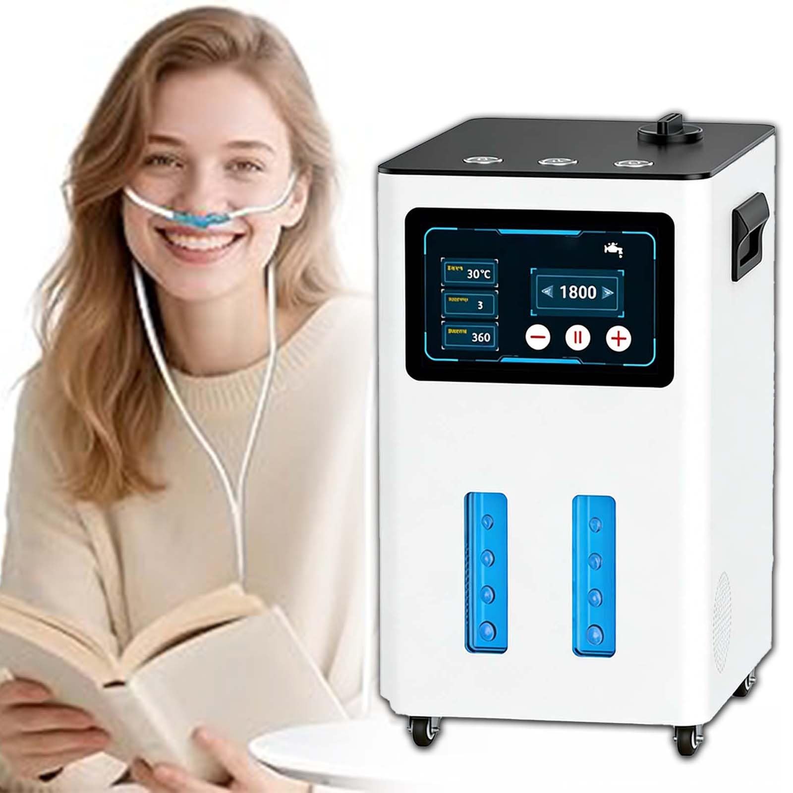 Wieloprzepływowy Inhalator Wodorowy (900-4200 Ml/Min), Generator Wody Wodorowej, Czystość 99,99%, 7-Stopniowa Separacja, Timer 0,5-6 Godz, Inteligentne Sterowanie Dotykowe, Do Domu(White,4200ml)