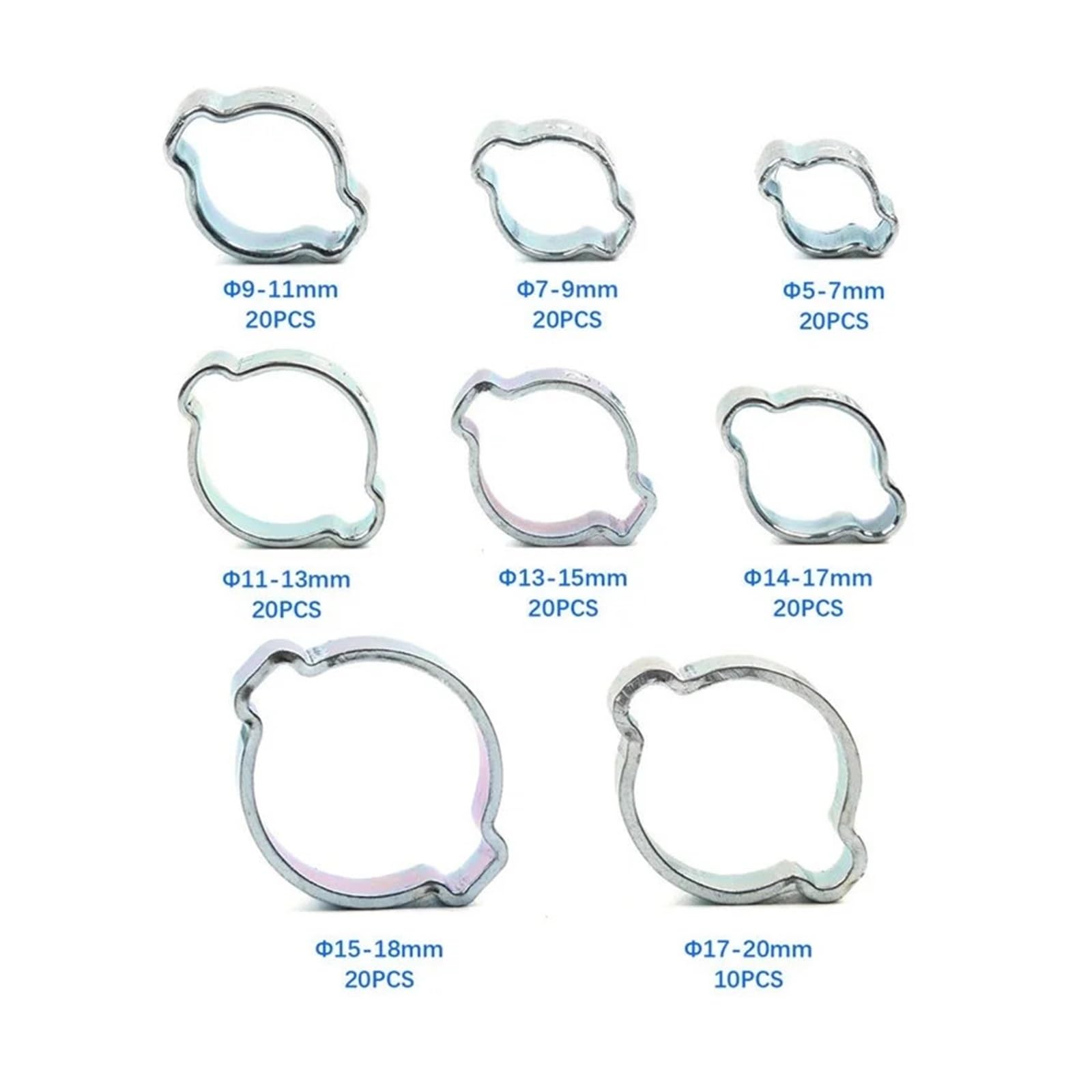 Abrazaderas de doble oreja 150 Uds. Abrazadera de manguera de 5-20mm, abrazaderas de tubo de agua y combustible con accionamiento helicoidal de doble oreja, Clips o 1 alicate(1x1 Plier)