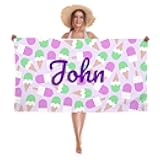 FrameStory Custom Personalized Kids Beach Towel with Name or Text, Fully Customizable with Your Name, Super Soft Silk Touch, Velour Beach Towel, Ice Cream Print, 30