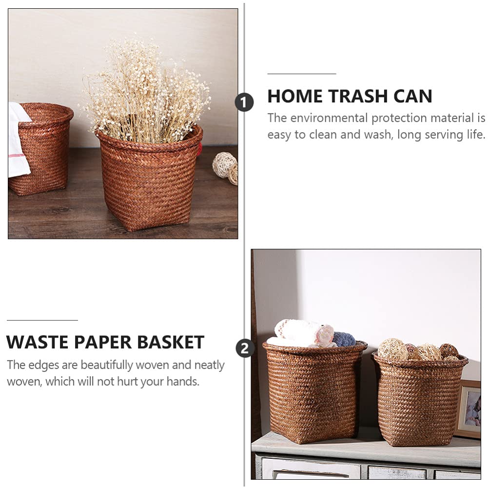 jojofuny 1 Pc Basura Cesta De Mimbre Tejida Papelera De De Papelera Con Tapa Cesto De Ropa Sucia Woven Trash Can Recipiente Con Tapa Baño Rota De Totora Oficina Canasta De Revistas